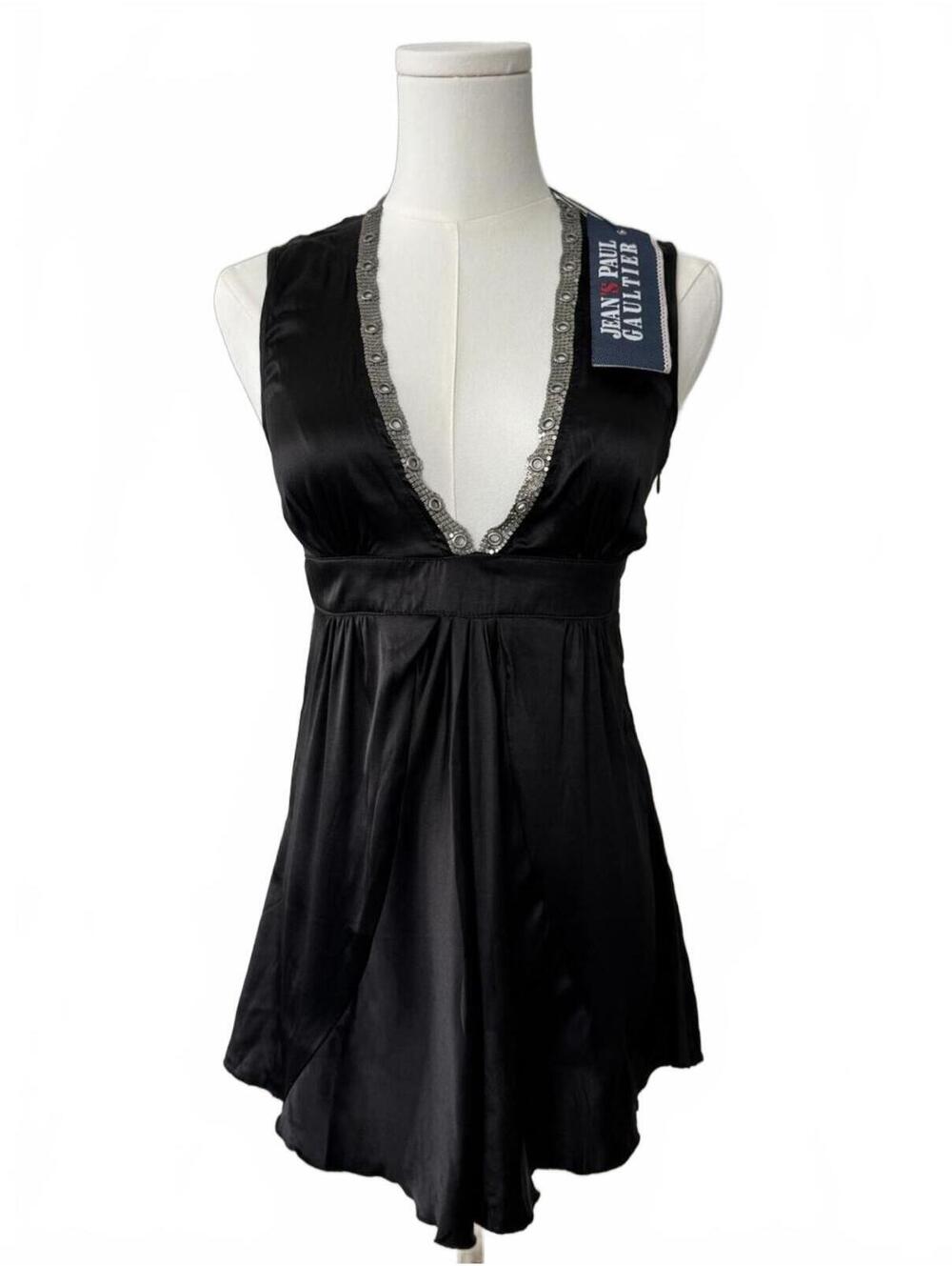 NWT Jean Paul Gaultier Y2K Black Silk Chainmail Plunge XS